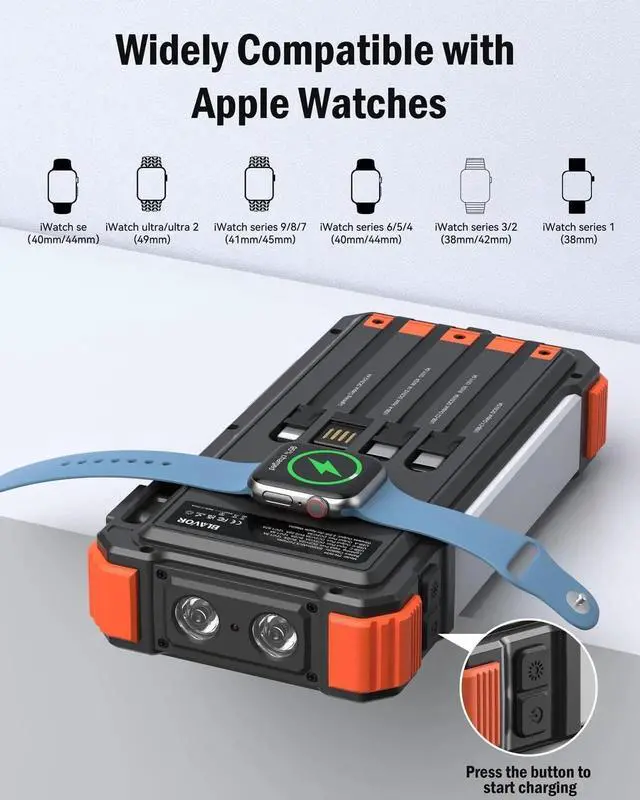 Alt view image 5 of 7 - JAENFONG Solar Charger Power Bank 20000mAh Built in 4 Cables 20W Fast Charging External Battery Pack with USB C Camping Light Flashlight Wireless Charging Battery Bank for Watches