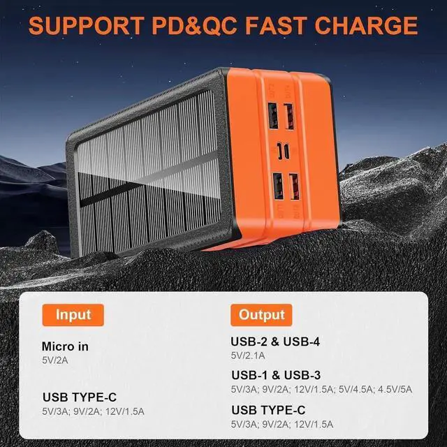Alt view image 4 of 7 - JAENFONG Solar Power Bank Battery Pack 80000mAh PD 22.5W Fast Charging Cellephone Charger USB-C in&Out with 9 LED Lights 3 Modes Flashlight Compatible with iPhone Tablet Earphone for Camping Outdoor