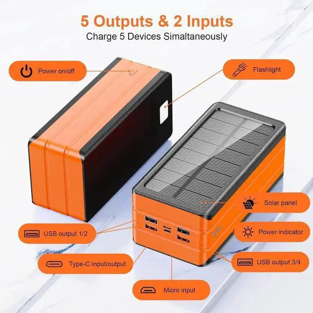 Alt view image 6 of 7 - JAENFONG Solar Power Bank Battery Pack 80000mAh PD 22.5W Fast Charging Cellephone Charger USB-C in&Out with 9 LED Lights 3 Modes Flashlight Compatible with iPhone Tablet Earphone for Camping Outdoor