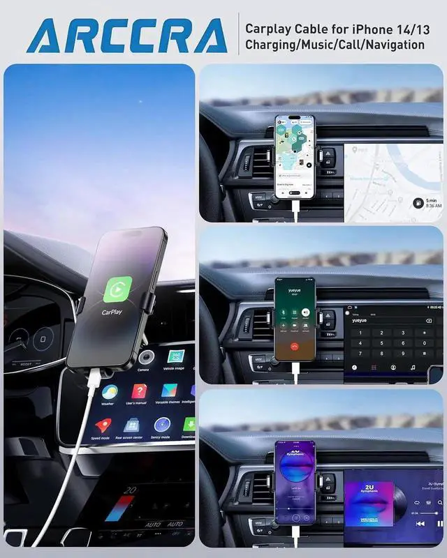 Alt view image 2 of 7 - JAENFONG Car Carplay Cable 2Pack Car Charger Cord USB A to Lightning Cable for iPhone 14/13/12/11/Pro Max/XS/XR/X/8/7/6 Plus/SE iPad 9/8/7/6/5 iPad mini 5/4/3/2 Air 3/2 Fast Charging Cord 3FT White