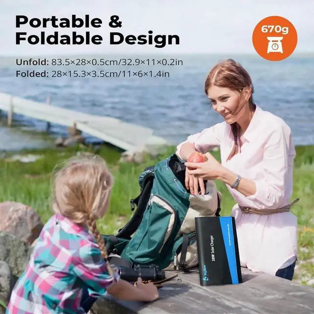 Alt view image 6 of 7 - JAENFONG Portable Solar Charger 28W with Digital Ammeter 25.4% High-Efficiency USB-A/USB-C Ports Folding Waterproof Solar Panels with Carabiners for Camping Backpacking Phones Tablets Power Bank