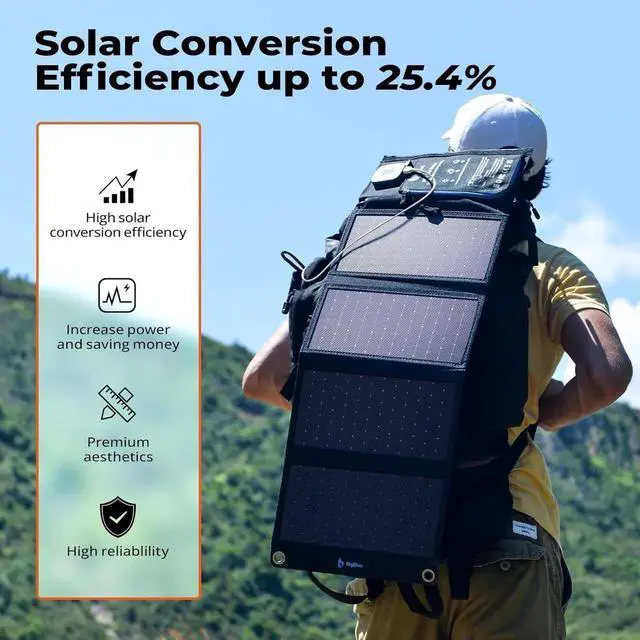 Alt view image 7 of 7 - JAENFONG Portable Solar Charger 28W with Digital Ammeter 25.4% High-Efficiency USB-A/USB-C Ports Folding Waterproof Solar Panels with Carabiners for Camping Backpacking Phones Tablets Power Bank
