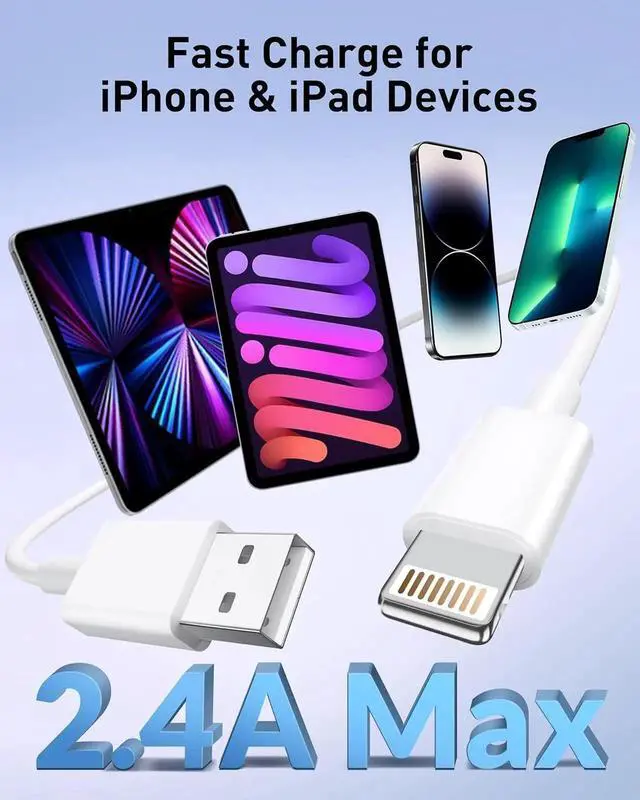 Alt view image 7 of 7 - JAENFONG Car Carplay Cable 2Pack Car Charger Cord USB A to Lightning Cable for iPhone 14/13/12/11/Pro Max/XS/XR/X/8/7/6 Plus/SE iPad 9/8/7/6/5 iPad mini 5/4/3/2 Air 3/2 Fast Charging Cord 3FT White