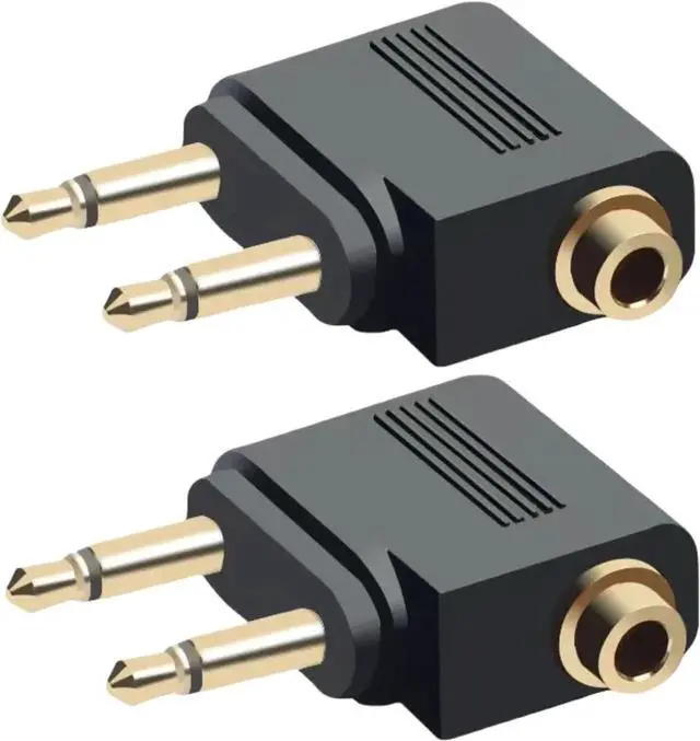 Main image of JAENFONG 2-Pack Airplane Headphone Adapter Dual 3.5mm Male to 3.5mm Female Gold Plated Flight Audio Converter for Airline Entertainment Systems