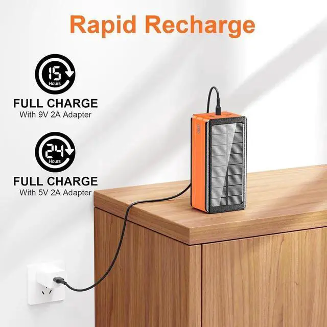 Alt view image 2 of 7 - JAENFONG Solar Power Bank Battery Pack 80000mAh PD 22.5W Fast Charging Cellephone Charger USB-C in&Out with 9 LED Lights 3 Modes Flashlight Compatible with iPhone Tablet Earphone for Camping Outdoor