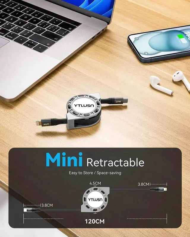 Alt view image 5 of 7 - JAENFONG Retractable USB Type C Lightning Cable 4Ft 2Pack Colide iPhone Charger Fast Charging for Car Mini USBC iPhone Cord for iPhone 14/13/12/11 Series/SE/iPad/CarPlay