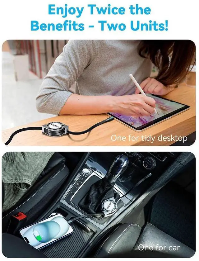 Alt view image 7 of 7 - JAENFONG Retractable USB Type C Lightning Cable 4Ft 2Pack Colide iPhone Charger Fast Charging for Car Mini USBC iPhone Cord for iPhone 14/13/12/11 Series/SE/iPad/CarPlay