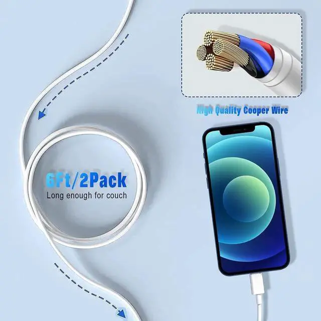 Alt view image 5 of 7 - JAENFONG iPhone Charger Lightning Cable 2 Pack MFi Certified USB iPhone Fast Chargering Cord Data Sync Transfer for 13/12/11 Pro Max Xs X XR 8 7 6 5 5s iPad iPod More Model Cell Phone Cables