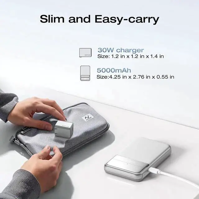 Alt view image 6 of 7 - JAENFONG Rapid Power Bank Wireless 5000mAh & 30W GaN USB C Charger Qi2 Certified Ultra-Fast Magnetic Portable Charger with Stand & Built-in Cables Battery Pack Compatible with iPhone 16/15/14/13