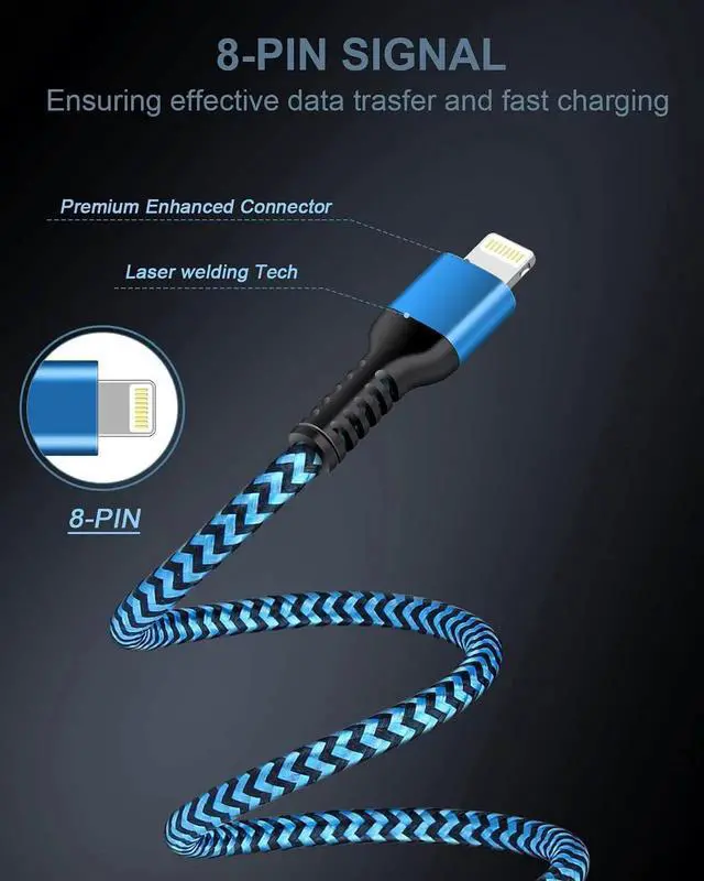 Alt view image 2 of 6 - JAENFONG USB A to Lightning Cable-2Pack/6Ft Nylon Braided Long iPhone Charger Cord Approved Fast Charging Power Wire for iPhone 14 Pro Max 13 Pro Max 13Pro 13 13 Mini 12 11 10 XR XS X 8 Plus 7 6 6s