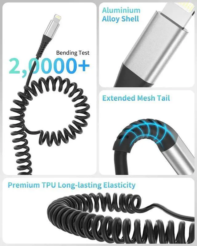 Alt view image 3 of 7 - JAENFONG Coiled USB C to Lightning Cable for Car 2 Pack 3FT Carplay Cable Short Retractable iPhone Charger Fast Charging Cord for iPhone 14 13 12 11 Pro Max Xs X Xr 8/Airpods