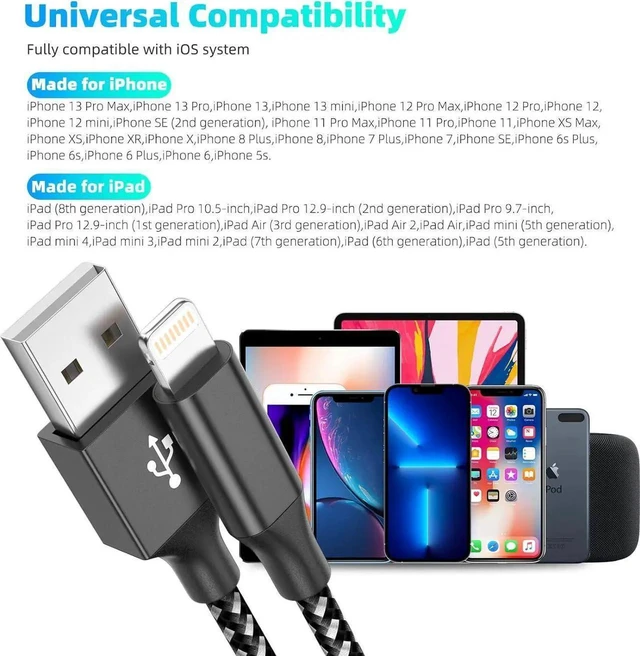 Alt view image 4 of 7 - JAENFONG iPhone Charger MFi Certified 3pack 10FT Long Lightning Cable Fast Charging High Speed Data Sync USB Cable Compatible iPhone 14/13/12/11 Pro Max/XS MAX/XR/XS/X/8/7 Plus and More