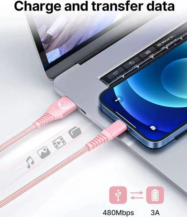 Alt view image 2 of 7 - JAENFONG iPhone Charger 6ft 2Pack Certified USB A to Lightning Cable Nylon Braided Phone Charger Cord Fast Charging for iPhone 14 13 12 11 Pro Xr Xs Max 10 8 7Plus 6 SE -Pink