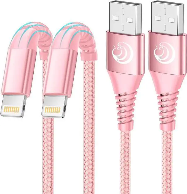 Main image of JAENFONG iPhone Charger 6ft 2Pack Certified USB A to Lightning Cable Nylon Braided Phone Charger Cord Fast Charging for iPhone 14 13 12 11 Pro Xr Xs Max 10 8 7Plus 6 SE -Pink