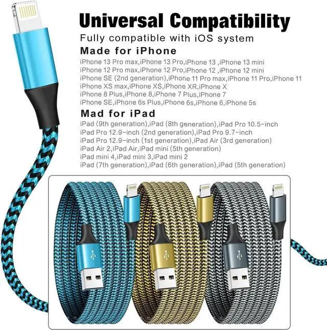 Alt view image 7 of 7 - JAENFONG for iPhone Charger 3 Pack 6FT USB Lightning Cable MFi Certified Fast Charging Nylon Braided for iPhone Charger Cord Compatible with iPhone 14 Plus 14 pro max 13 12 11 XS X XR 8 Plus 7 6 SE 5s