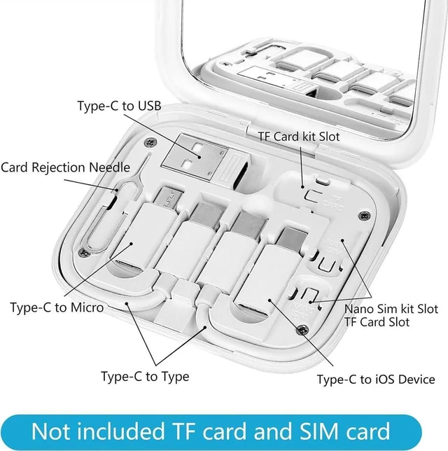 Main image of JAENFONG USB C Adapter OTG Multi Charging Cable Conversion Set USB A & Type C to Micro USB C to Micro USB Data Transfer SIM Card Pin Phone Holder (White)