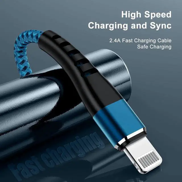 Alt view image 4 of 7 - JAENFONG 2Pack for iPhone Charger Cord 6FT Lighting Cable 6 Feet to USB Charging Cable Nylon Braided Charging Cord 6 Foot Compatible with iPhone 14 13 12 11 X XS XR 15 Pad - Blue