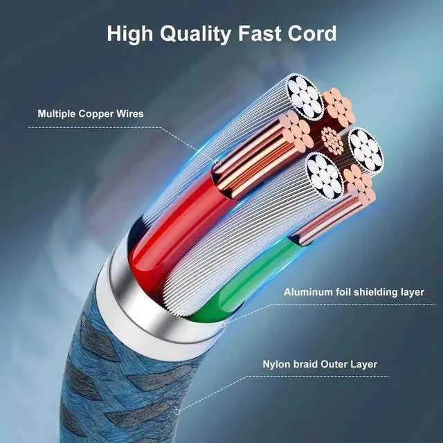 Alt view image 2 of 7 - JAENFONG 2Pack for iPhone Charger Cord 6FT Lighting Cable 6 Feet to USB Charging Cable Nylon Braided Charging Cord 6 Foot Compatible with iPhone 14 13 12 11 X XS XR 15 Pad - Blue