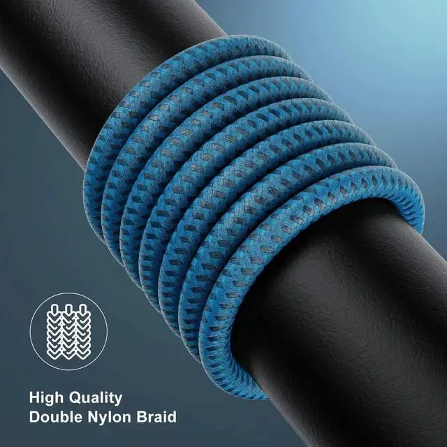 Alt view image 3 of 7 - JAENFONG 2Pack for iPhone Charger Cord 6FT Lighting Cable 6 Feet to USB Charging Cable Nylon Braided Charging Cord 6 Foot Compatible with iPhone 14 13 12 11 X XS XR 15 Pad - Blue