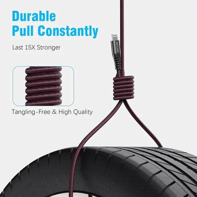 Alt view image 6 of 6 - JAENFONG 2Pack for iPhone Charger Cable 10 Ft Long Lightning for Charging Cord 10ft for iPhone 14/13/12/11 Pro/X/Xs Max/XR/8 Plus/7/6/5/SE for IPad USB Charge Wire 10 Foot