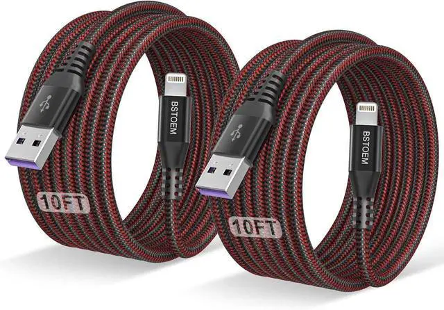 Main image of JAENFONG 2Pack for iPhone Charger Cable 10 Ft Long Lightning for Charging Cord 10ft for iPhone 14/13/12/11 Pro/X/Xs Max/XR/8 Plus/7/6/5/SE for IPad USB Charge Wire 10 Foot