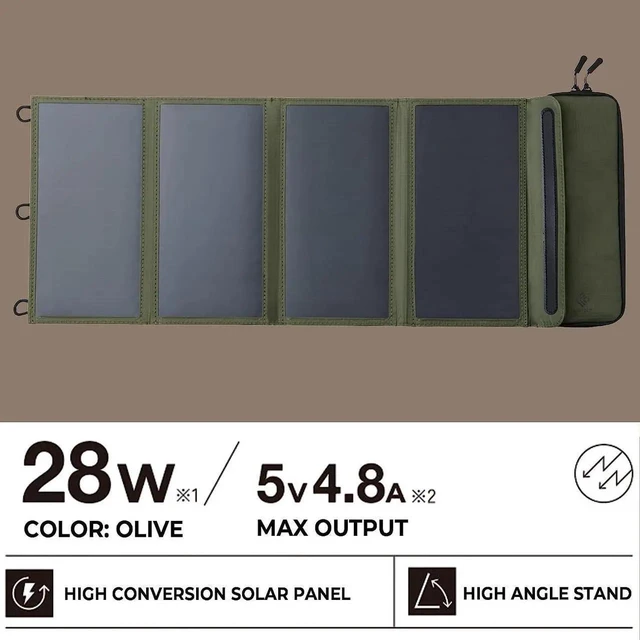 Alt view image 5 of 7 - JAENFONG NESTOUT Portable Solar Panel Dual USB-A Ports 28W Power Generation Charger for Phone Camping Durable Water-Resistant Ripstop Nylon Foldable Lightweight Adjustable Stands (4-Panel)