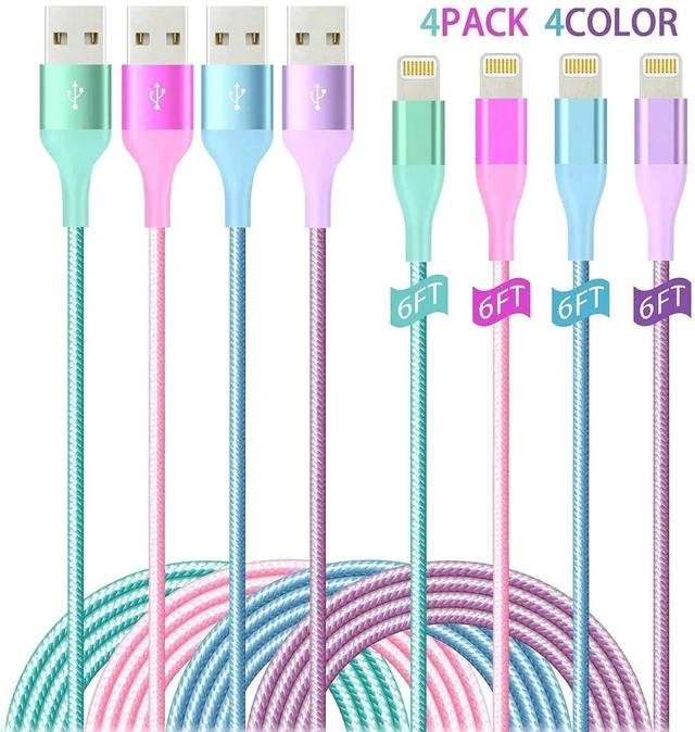 Main image of JAENFONG iPhone Charger 6ft 4Pack Lightning Cable MFi Certified Colorful Kawaii Nylon Braided USB Fast Charging Cord for iPhones 14 13 12 11 Pro MAX Xs XR SE X 8 7 6 5 S Plus iPod iPad