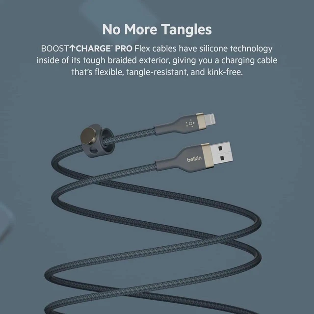 Alt view image 2 of 6 - JAENFONG BoostCharge Pro Flex Braided USB Type A to Lightning Cable (2M/6.6FT) MFi Certified Charging Cable for iPhone 13 12 11 Pro Max Mini SE iPad and More 2-Pack Blue