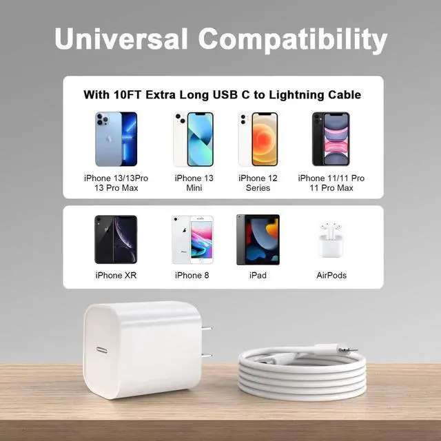 Alt view image 3 of 7 - JAENFONG iPhone Charger Fast Charging 10 FT 2 Pack 20W USB C Wall Charger Block with 10FT Long Type C to Lightning Fast Charging Data Sync Cable Compatible for iPhone 14 13 12 11 Pro Max XS XR X iPad