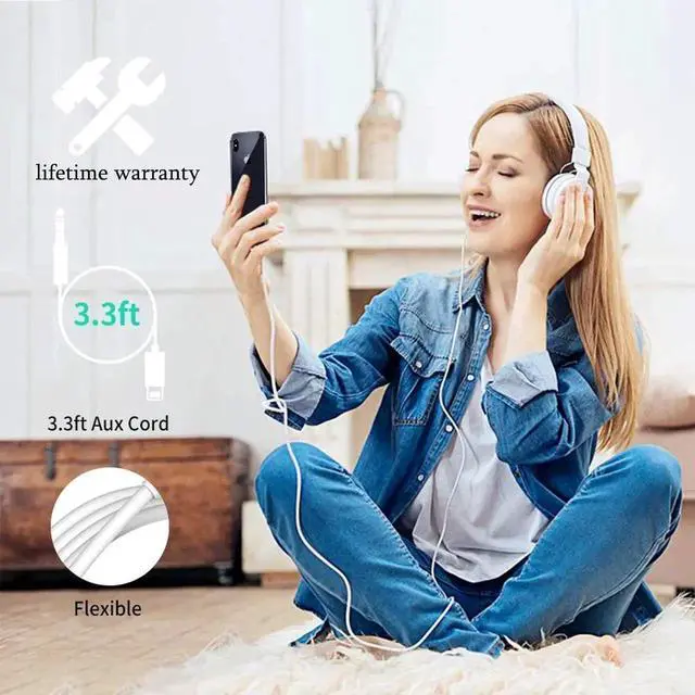 Alt view image 4 of 7 - JAENFONG ( MFi Certified) iPhone AUX Cord Lightning to 1/8 Inch Audio Cable 3.3ft Headphone Jack Adapter Male Aux Stereo Audio Cable Compatible for iPhone 14/13/12/11/XR/X/8/7 (White)