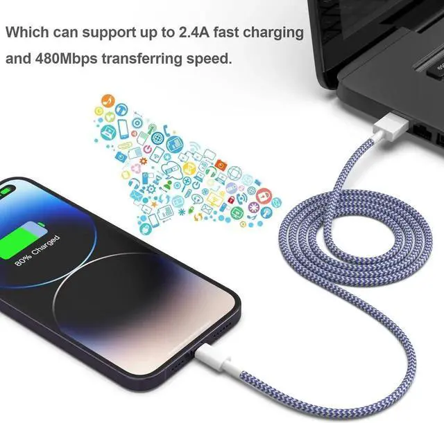 Alt view image 4 of 7 - JAENFONG MFi Certified 6Pack iPhone Charger 3/3/6/6/6/10FT Lightning Cable Fast Charging iPhone Charger Cord Nylon Braided for iPhone14/13/12/11Pro Max/XS MAX/XR/XS/X/8/7Plus iPad AirPods