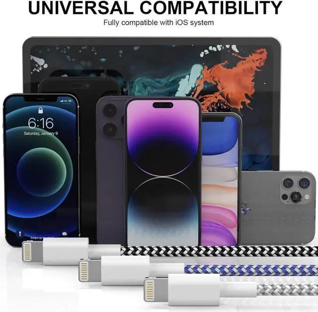 Alt view image 6 of 7 - JAENFONG MFi Certified 6Pack iPhone Charger 3/3/6/6/6/10FT Lightning Cable Fast Charging iPhone Charger Cord Nylon Braided for iPhone14/13/12/11Pro Max/XS MAX/XR/XS/X/8/7Plus iPad AirPods