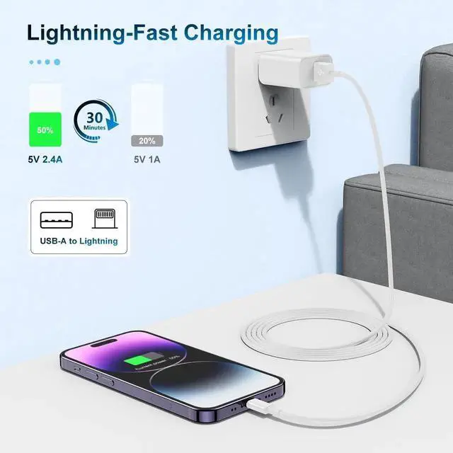Alt view image 4 of 7 - JAENFONG 3 Pack MFi Certified Charger Cable 6ft Lightning to USB Cable Cord 6 Foot 2.4A Fast Charging Phone Long Chargers for iPhone 13/12/11/11Pro/11Max/ X/XS/XR/XS Max/8/7/6