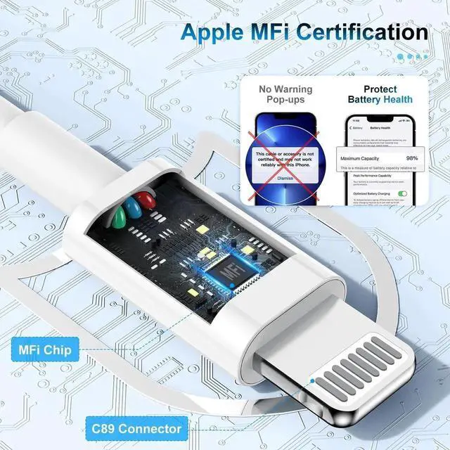 Alt view image 7 of 7 - JAENFONG 3 Pack MFi Certified Charger Cable 6ft Lightning to USB Cable Cord 6 Foot 2.4A Fast Charging Phone Long Chargers for iPhone 13/12/11/11Pro/11Max/ X/XS/XR/XS Max/8/7/6