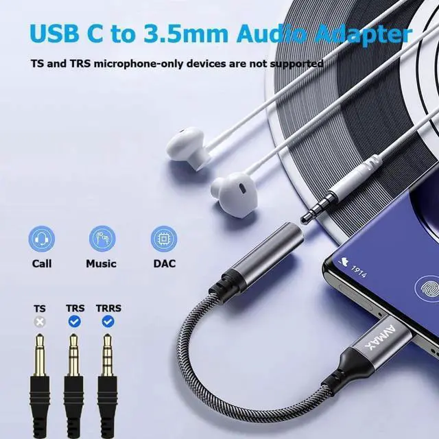 Alt view image 7 of 7 - JAENFONG USB C to 3.5mm Audio Headphone Adapter HiFi 2 Pack Type c to Aux Female Cable for 16 15 Plus S24 S23 S22 S21 S20 and More Type c Devices