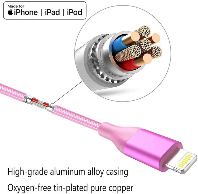 Alt view image 6 of 7 - JAENFONG iPhone Charger 6ft 4Pack Lightning Cable MFi Certified Colorful Kawaii Nylon Braided USB Fast Charging Cord for iPhones 14 13 12 11 Pro MAX Xs XR SE X 8 7 6 5 S Plus iPod iPad