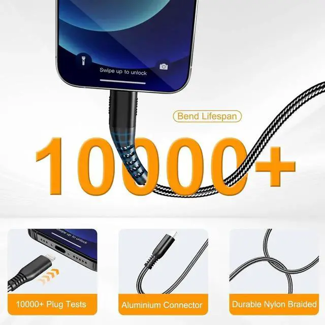 Alt view image 2 of 7 - JAENFONG Long USB C to Lightning Cable 20FT/6M MFi Certified Type C Power Delivery iPhone Fast Charger Cable Nylon Braided PD20W Fast Charging iPhone Cord for iPhone16/15/14/13/12/11/XS/XR/X/8/iPad