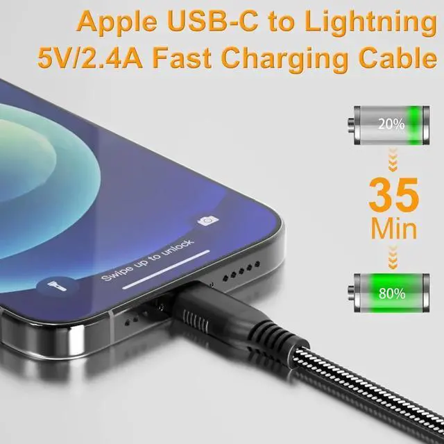 Alt view image 4 of 7 - JAENFONG Long USB C to Lightning Cable 20FT/6M MFi Certified Type C Power Delivery iPhone Fast Charger Cable Nylon Braided PD20W Fast Charging iPhone Cord for iPhone16/15/14/13/12/11/XS/XR/X/8/iPad
