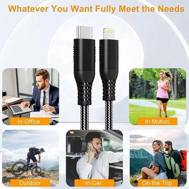 Alt view image 5 of 7 - JAENFONG Long USB C to Lightning Cable 20FT/6M MFi Certified Type C Power Delivery iPhone Fast Charger Cable Nylon Braided PD20W Fast Charging iPhone Cord for iPhone16/15/14/13/12/11/XS/XR/X/8/iPad