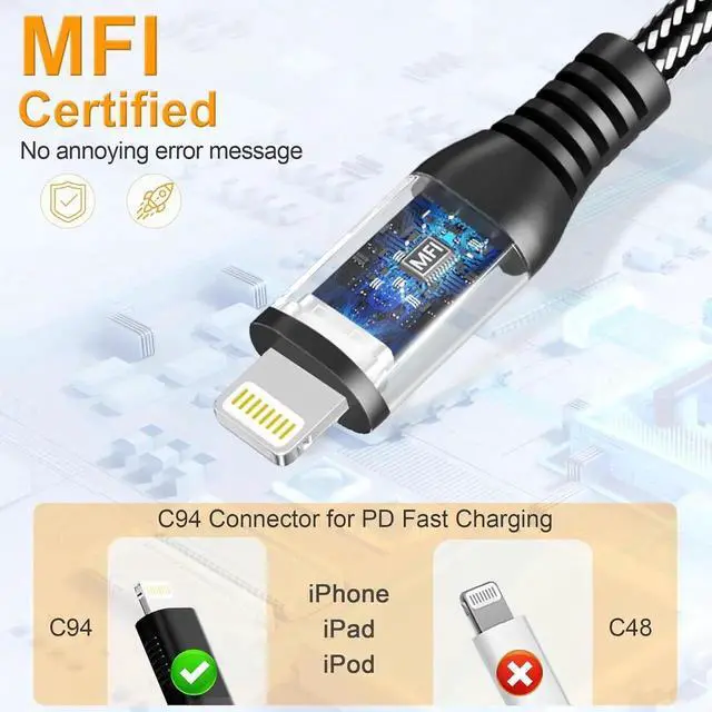Alt view image 6 of 7 - JAENFONG Long USB C to Lightning Cable 20FT/6M MFi Certified Type C Power Delivery iPhone Fast Charger Cable Nylon Braided PD20W Fast Charging iPhone Cord for iPhone16/15/14/13/12/11/XS/XR/X/8/iPad