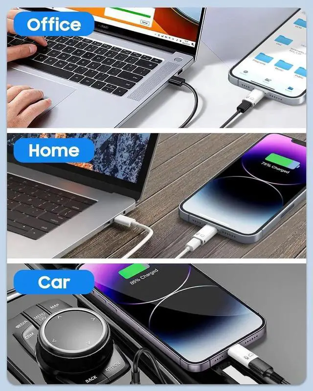 Alt view image 14 of 14 - USB C to Lightning Adapter Lightning Male to USB C Female Adapter Compatible with iPhone 14/13/12/11 Pro Max/iPad/iPod/AirPods Support Charging Data Transfer Headphones & OTG Function White