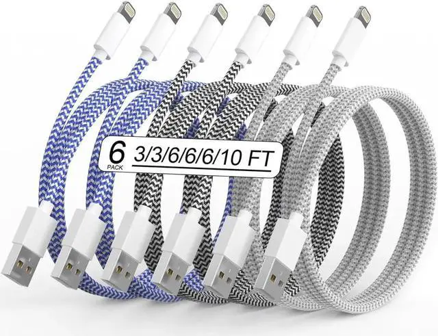 Main image of JAENFONG MFi Certified 6Pack iPhone Charger 3/3/6/6/6/10FT Lightning Cable Fast Charging iPhone Charger Cord Nylon Braided for iPhone14/13/12/11Pro Max/XS MAX/XR/XS/X/8/7Plus iPad AirPods