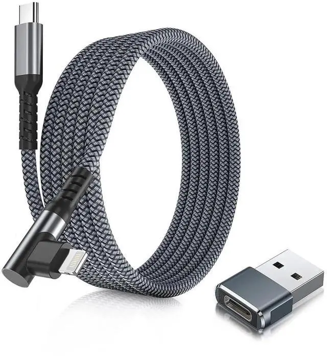 Main image of JAENFONG iPhone 14 13 Pro Max Charger Cable Right Angle 10FT 90 Degree USB C to Lightning Cord with USB A Adapter Fast Car Charging Power Cord for 12 11 Plus XS XR X 8 7 6 Plus 5 SE iPad 8 9