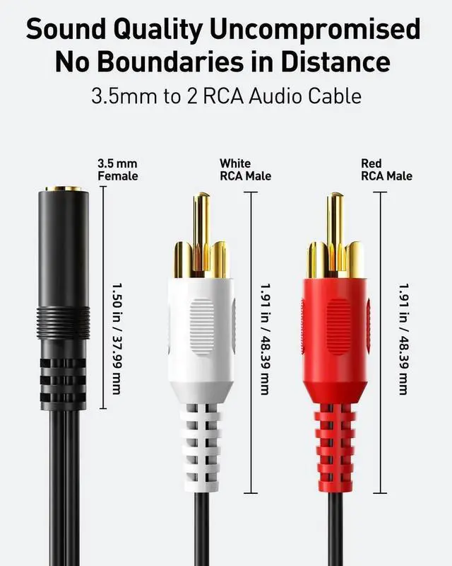 Alt view image 5 of 6 - JAENFONG 3.5mm Female to 2 RCA Splitter Male Stereo Audio Y Cable 2-Pack Gold Plated Adapter Compatible for TV Smartphones MP3 Tablets Speakers Home Theater (8 inch)