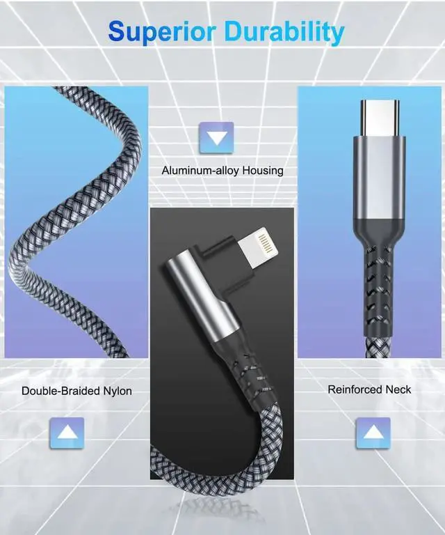 Alt view image 3 of 6 - JAENFONG iPhone 14 13 Pro Max Charger Cable Right Angle 10FT 90 Degree USB C to Lightning Cord with USB A Adapter Fast Car Charging Power Cord for 12 11 Plus XS XR X 8 7 6 Plus 5 SE iPad 8 9