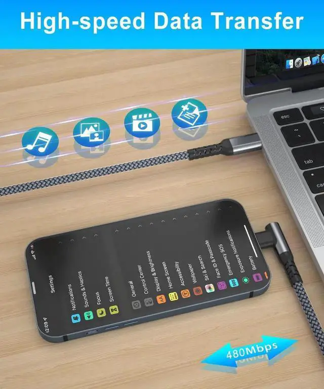 Alt view image 4 of 6 - JAENFONG iPhone 14 13 Pro Max Charger Cable Right Angle 10FT 90 Degree USB C to Lightning Cord with USB A Adapter Fast Car Charging Power Cord for 12 11 Plus XS XR X 8 7 6 Plus 5 SE iPad 8 9