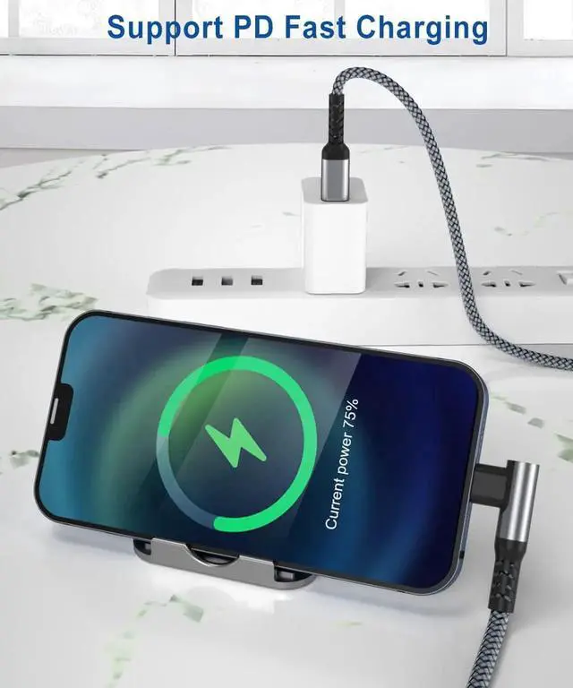 Alt view image 6 of 6 - JAENFONG iPhone 14 13 Pro Max Charger Cable Right Angle 10FT 90 Degree USB C to Lightning Cord with USB A Adapter Fast Car Charging Power Cord for 12 11 Plus XS XR X 8 7 6 Plus 5 SE iPad 8 9