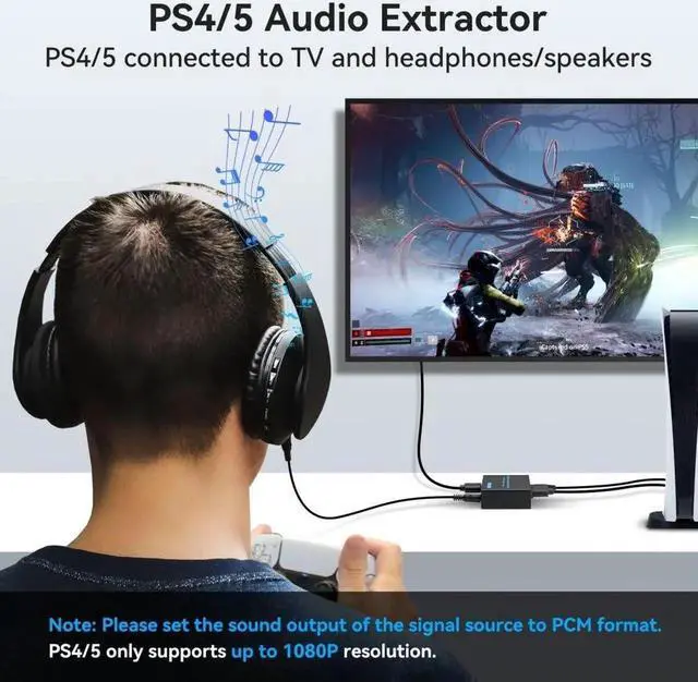 Alt view image 2 of 7 - JAENFONG HDMI Audio Extractor 4K HDMI to Optical 3.5mm AUX Audio Adapter Splitter Converter Support HDCP Digital DTS 5.1 PCM