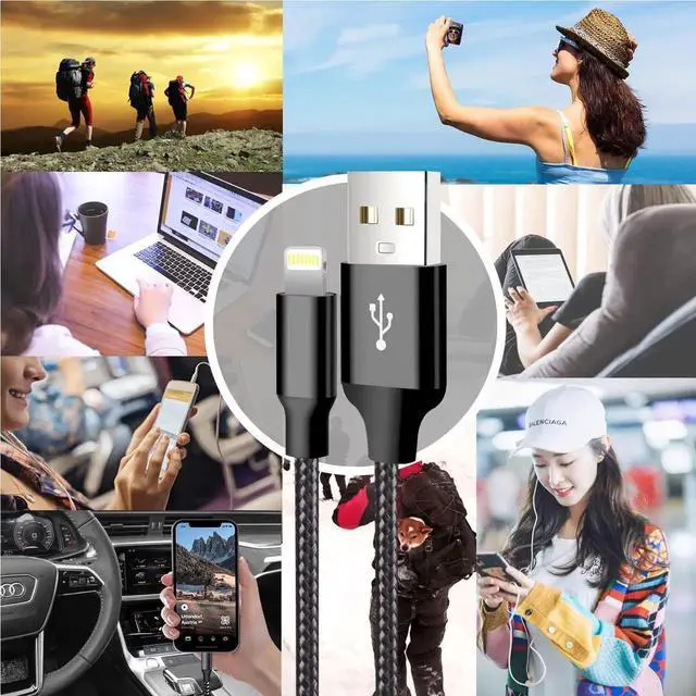 Alt view image 5 of 7 - JAENFONG iPhone Charger 5 Pack 3/3/6/6/10FT MFi Certified USB Lightning Cable Nylon Braided Fast Charging Cord Compatible for iPhone 14/13/12/11/X/Max/8/7/6/5/SE/Plus/iPad - Black