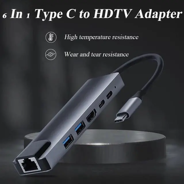Alt view image 6 of 7 - JAENFONG 6 in 1 Type C to HDTV Adapter USB C Hub with LAN Port 4K HDMI Output USB C Adapter Compatible with MacBook Series Chromebook Laptop Mouse Keyboard Flash Drive Hard Disk